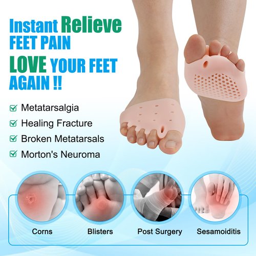 Metatarsal Pads,Gel Toe Separator, Metatarsal Cushion New Material, (4 PCS Nude), Breathable & Soft Gel, Toe Spacers, Forefoot Pads, Great for Blisters, Diabetic Feet.