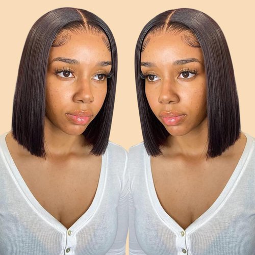 12Inch 4x4 Brazilian Virgin Hair Short Bob Wigs Human Hair Lace Closure Bob Straight Wigs For Black Women 180% Density Natural Color Pre Plucked with Baby Hair