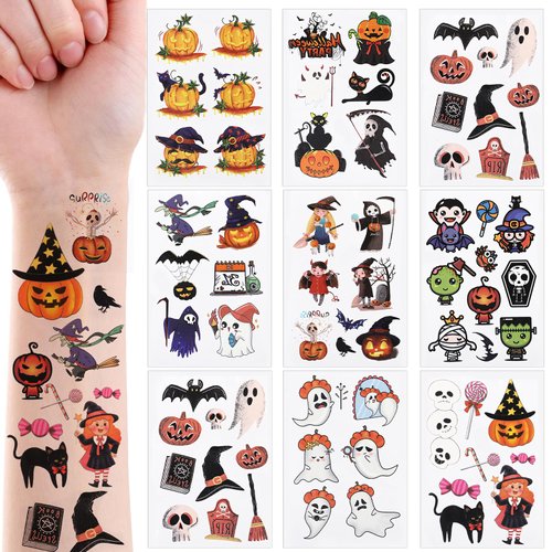 Halloween Temporary Tattoos for Kids Halloween Trick or Treat Tattoos for Halloween Party Favor Goodie Bag Stuffers Fillers 24 Sheets