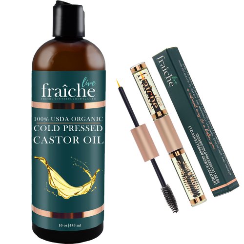 Live Fraiche Organic Castor Oil (16oz) + Filled Mascara Tube - 100% Pure Hexane Free Cold Pressed...