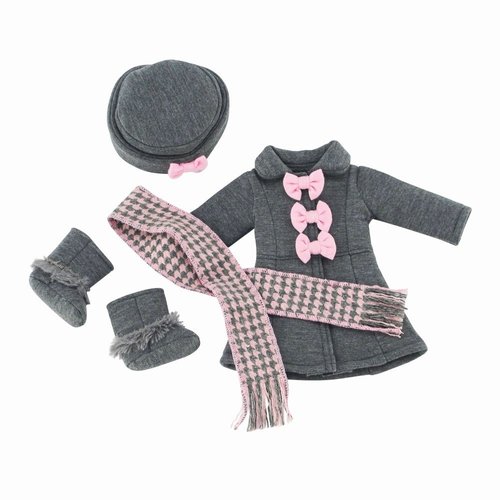 Emily Rose 14 Inch Doll Clothes - 5 PC Lovely Grey and Pink Coat Jacket Outfit Gift Set, Includes Boots! | Compatible with 14" Wellie Wishers Fashion Dolls