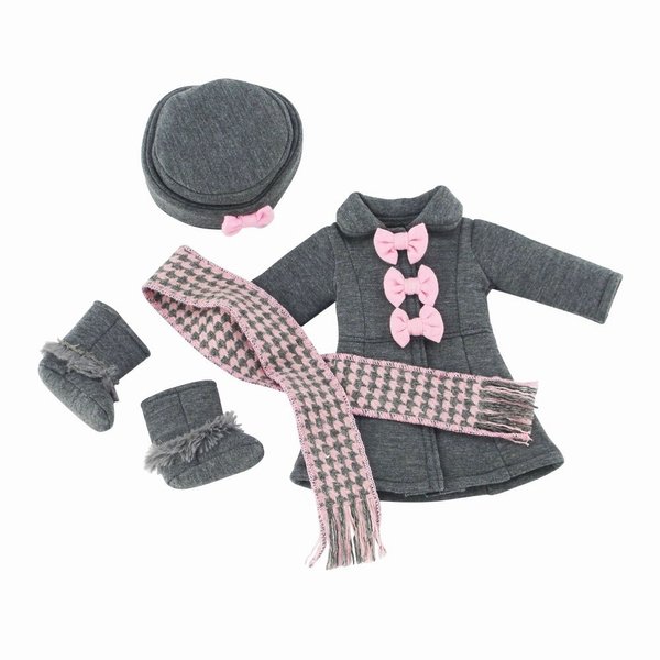 Emily Rose 14 Inch Doll Clothes - 5 PC Lovely Grey and Pink Coat Jacket Outfit Gift Set, Includes Boots! | Compatible with 14" Wellie Wishers Fashion Dolls
