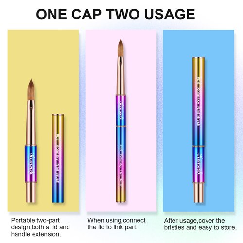 KEMEISI 2PCS Acrylic Nail Brush, Nail Liner Brushes&Size #08 100% Kolinsky Nail Art Brushes for Acrylic Application, Sturdy Handle Oval Shaped Acrylic Nail Design Tools for Professional Manicure DIY