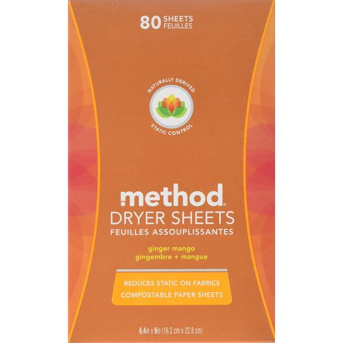 Method Dryer Sheets, Ginger Mango, 2 Pack - 80 Ct. Each (Total 160 Count)