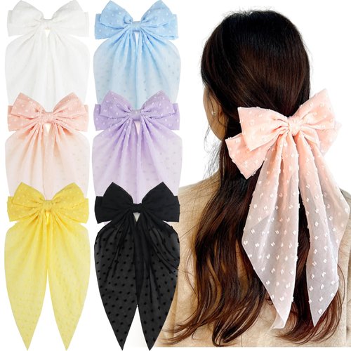 6 Pack Hair Bows for Women Girls Hair Ribbon Bow Hair Clips with Long Tails Vintage Hair Accessor...