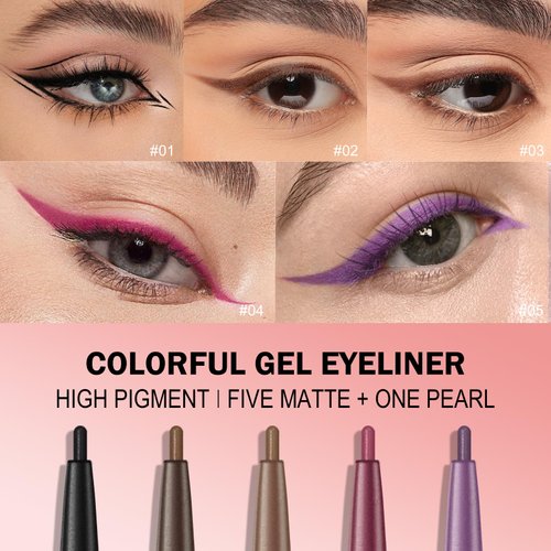 KYDA 2 Pcs Light Brown Gel Eyeliner, Super Soft and Smooth Glide Eyeliner Pencil, Colorful Eyeliner Gel Pen with High Pigment Buildable Formula, Lasting Waterproof Colored Eyeliner
