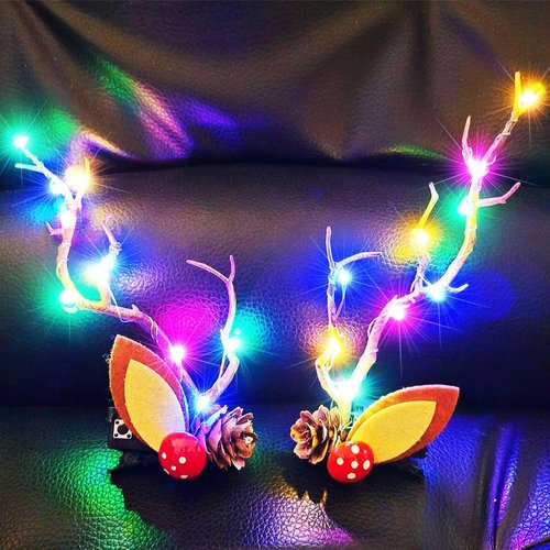 CAKURE Light Up Christmas Hair Clips Branches Hair Barrettes Hairpins LED Hair Clip Elk Cute Hair Decoration for Christmas Hair Accessories for Women and Girls (a-colorful)