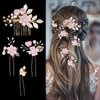7 PCS Bridal Flower Wedding Hair Clips Crystal Pearl Hair Pins Headpiece Side Bridal Comb Gold Wedding Hair Accessories Jewelry for Brides Bridesmaids Women Girls Updo(Purple)