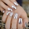 Coolnail Shiny Punk Style Metallic Light Purple False Fake Nails Metal Plating Acrylic Short Reflective Mirror Press on Nail Art Tips