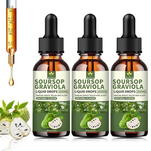 (3 Pack) Soursop Graviola Liquid Drops 2000mg，Immune Boost，Cell Support & Regeneration，Natural Antioxidant，Soursop Extract - 98%, Sugar/Gluten Free, Natural Flavor, 6 Fl Oz