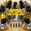 2025 New Year Balloon Garland Arches Kit, New Years Eve Decorations 2025 Happy New Year Balloon Black Gold Balloon for New Year Party Supplies
