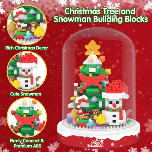 Christmas Tree Snowman Building Blocks, 516 PCS Toy Building Sets Christmas Decor, Christmas Ornament Building Kit with Dust Cover, Christmas Tree Toy Stocking Stuffers for Kids Adults