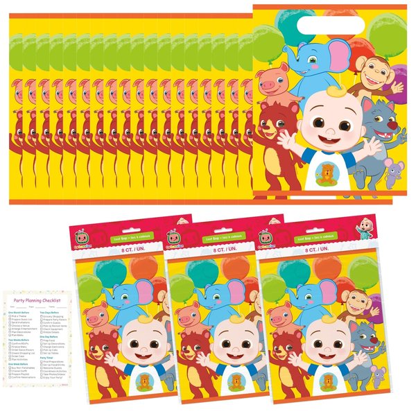 Unique Cocomelon Goodie Bags Set - 24 Cocomelon Plastic Party Favor Bags, Checklist - Cocomelon Birthday Party Decorations and Supplies, Officially Licensed