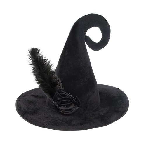 Starsouce Halloween Wizard Hat Flannel Witch Hat Cap with Feather Rose for Women Halloween Costume Cosplay Party