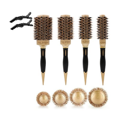 BeiHCain Round Brush Set for Blow Drying, Professional Women's Hair Styling Brushes - Thermal Durable Aluminum Barrel Round Curling Brushes with Boar Bristles, 4 Count