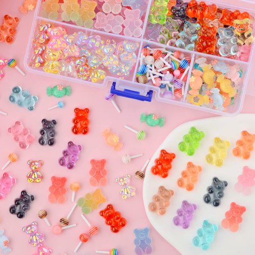 editTime 160PCS Kawaii Colorful Resin Acrylic 3D Bear Nail Art Charms for Nail DIY Crafting Scrapbook Accessories (Multicolor4)