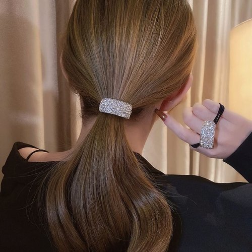 KIMUWHI 2PCS Rhinestone Hair Ties Crystal Hair Ties Ponytail Holder Elastic Scrunchies Hair Bands Hair Ropes Hair Accessories for Women Girls (B style)