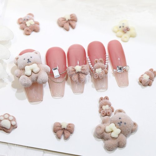 14Pcs Bear Nail Charms 3D Cute Nail Charms Coffee Color Nail Nail Rhinestone Nail Gems Shiny Crystal Rabbit Bow Designs Nails Jewelry for Nail Art Supplies for Women Girls Acrylic Nails Decorations