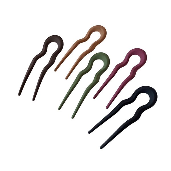 Simple French Hairpins, Hair Sticks, and Hair Forks with Two Prongs - Elegant Bun Hair Sticks and Chignon Pin Frosted Hairpin Neutral Earth Tones 5Pack