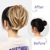 WILLBOND 4 Pcs Messy Hair Bun Hairpiece Tousled Updo for Women Hair Extensions Straight Short Ponytail Elastic Scrunchies Curly Hair Accessories (Honey Blonde mix Bleach Blonde/27T613, Basic Style)