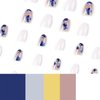 White Press on Nails Short Almond False Nails with Blue Flower Designs Nude Full Cover Acrylic Nails Press ons for Women 24 Pcs