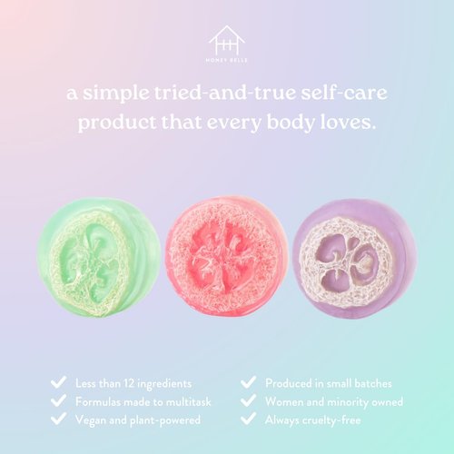 Honey Belle Exfoliating Loofah Soap 3-Pack Floral - Exfoliating Bar Soap with Loofah Inside - Cleansing, Moisturizing, Nourishing, Scrubby Soap - Plant-Based, Eco-Friendly, Vegan, Cruelty-Free