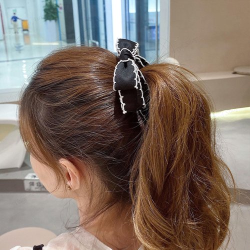 Auwiyd 2 PCS Banana Clip - Ribbon Bow Korean Style Hair Clip for Women Girls - Acrylic & Fabric Hairpin with Classic Bow Design - Widely Used for Parties, Weddings, Daily Wear