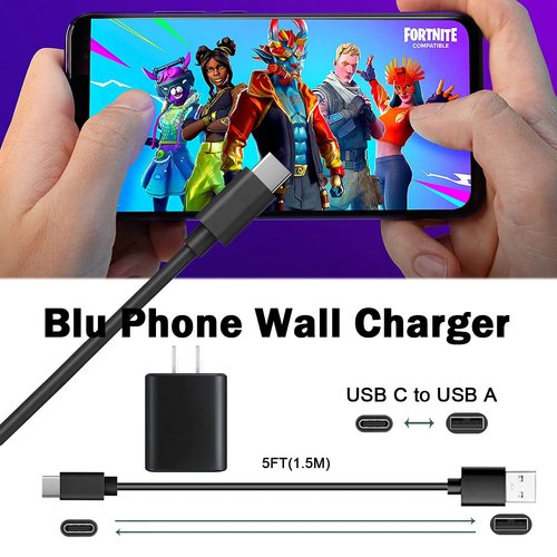 Blu Android Phone Charger, 5V USB C Wall Charger Adapter Fast Charging for Blu View 3, View 2, M8l, M10l, G9, G90 Pro, G91 Max, G91 Pro, G91S, G50 MEGA, G70, VIVO XI Smartphones 5ft Charge Cable Cord