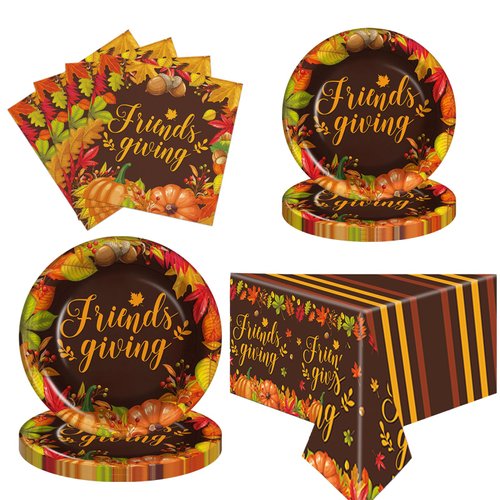 Friendsgiving Plates and Napkins Party Supplies, Friendsgiving Decorations Tableware Include Friendsgiving Tablecloth, Friendsgiving Plates and Napkins, Serve 20