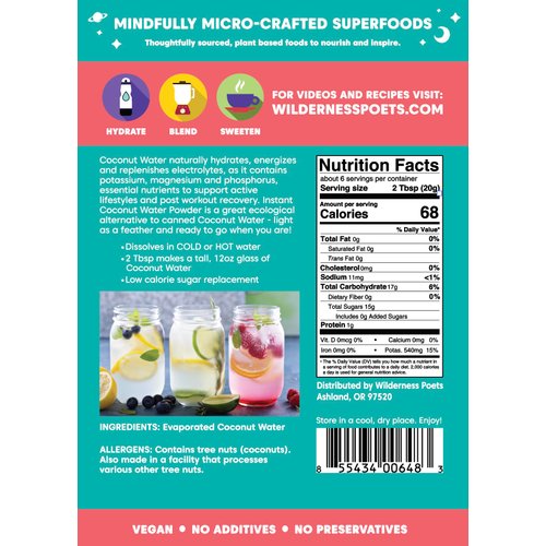 Wilderness Poets, 100% Evaporated Coconut Water Powder - No Maltodextrin, No Fillers, No Additives - 1 Ingredient - Instant Mix (4 Ounce)