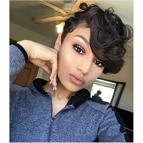 Sirukou Hair Short Wavy Wig With Bangs Short Brown Wig Synthetic Wigs For Black Women Short Hair Wigs For Women Short Wavy Wigs For Black Women Nice Hair