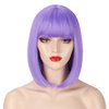 AISI BEAUTY Purple Wig with Bangs Short Straight Bob Wigs for Women 12 Inch Synthetic Colorful Cosplay Party Wig