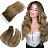 Easyouth 20Inch Tape in Human Hair Extensions Balayage Medium Brown Fading to Caramel Blonde Tape in Remy Hair Extensions Ombre Tape in Extensions Human Hair 50g 20pcs