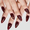 GLAMERMAID Burgundy Press on Nails Medium Almond- Handmade Jelly Gel Gold Foil Flakes Fake Nails Short, Deep Dark Red Stiletto Stick Glue on Nails Set, Glossy Reusable Acrylic False Nail Kit for Women