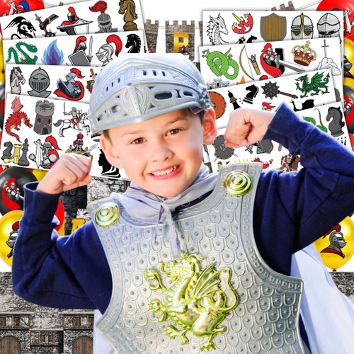 Generic 96PCS Knight Temporary Tattoos Medieval Birthday Party Supplies Favors Decorations Super Cute Fake Tattoos Stickers for Boys Girls School Classroom Rewards Gifts Ideal Halloween
