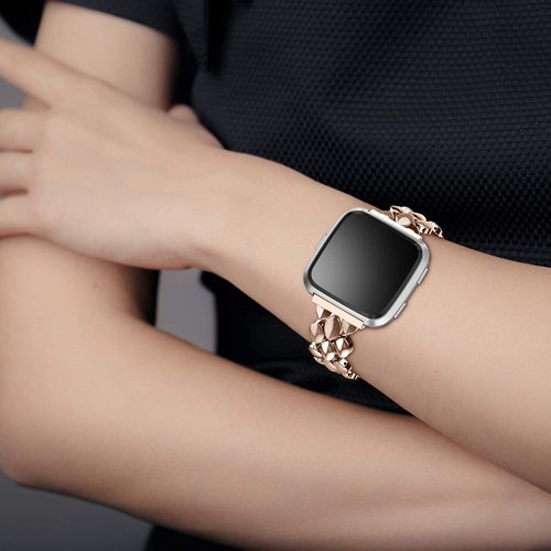 TOYOUTHS Metal Link Compatible with Fitbit Versa 2 Watch Band/Versa Lite/Versa Bands for Women Stylish Dressy Strap Designer Bracelet Replacement Wristbands for Versa 2 Special Edition, Dark Golden
