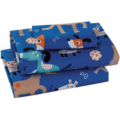 Sheet Set For Boys/Teens Blue Dog Multi-Color Dogs Brown Blue White Black Bones Balls New # Blue Dog (Twin)