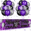 Purple 18th Birthday Decorations, Black Purple Silver Happy 18th Birthday Yard Banner and 24pcs 18th Birthday Balloons for Women Girls 18th Birthday Anniversary Party Supplies Indoor Outdoor Decor