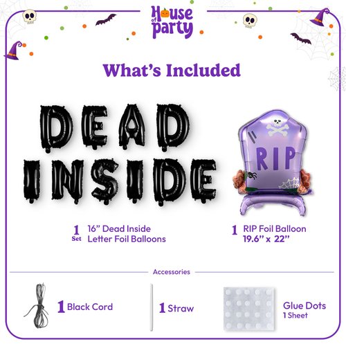 HOUSE OF PARTY Halloween Party Balloons Kit 22 inch Halloween Graveyard Decorations, ‘DEAD INSIDE' Letter Balloons and Gravestone foil balloon for Halloween Birthday Decor Party Supplies