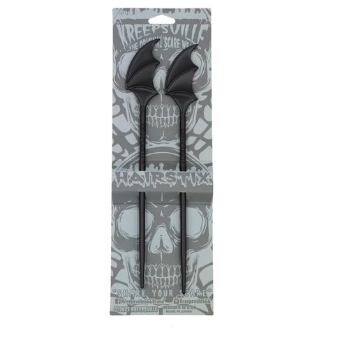 kreepsville 666 Gothic Bat Wing Hair Sticks Vampire Accessory, 1 Count (Pack of 1), Black