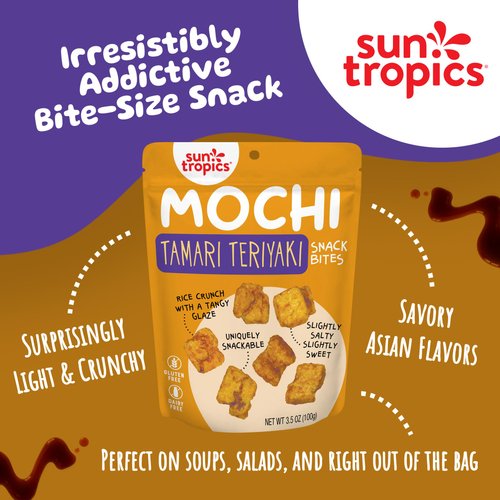 Sun Tropics Mochi Snack Bites, Tamari Teriyaki Flavor- 3.5 oz (6 Pack) | Crispy Crunchy Mochi Bites, Rice Nuggets | Mochi Puff Rice Crackers- Gluten Free & Dairy Free- No MSG Added | Asian Rice Snacks
