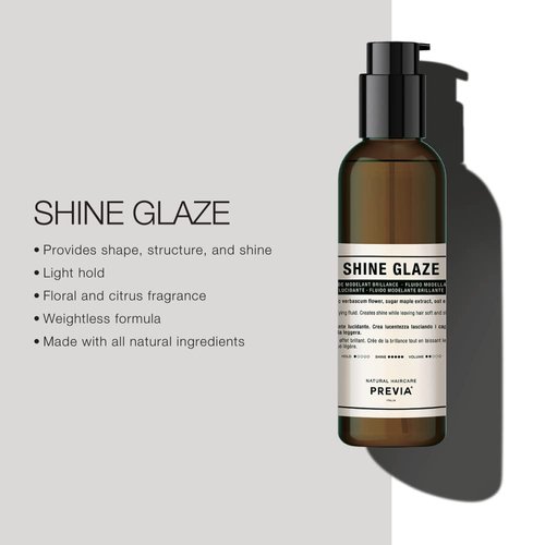 PREVIA Shine Glaze - Glossifying Styling Hair Serum with Light Hold, Hydrating & Shine-Boosting Formula, Vegan & Natural Ingredients, 6.7 oz