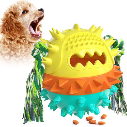 Pet Puppy, Tooth Grinding Stick, squeaking Dog Toy, Leaking Food Ball (Blue Yellow)