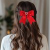 TIESOME Satin Bow Hair Clips, 2 PCS Bowknot Hair Clips Cute Sweet Heart Rhinestones Ribbon Hairpins Bow Hair Barrettes Christmas New Year Valentines Day Hair Accessories for Women (Red)