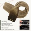 Fshine Ombre Weft Hair Extensions Human Hair 18 Inch Dark Brown Fading to Light Brown and Golden Blonde Sew in Remy Hair Extensions Soft Weft Hair Extensions Full Head 100g One Piece