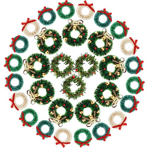 30 Pcs Dollhouse Miniature Christmas Wreath Decorations 1:12 Mini Dollhouse Accessories Mini Wreath Christmas Miniatures for Crafts Farmhouse Artificial Christmas Wreaths Xmas Dollhouse Decor, 5 Style