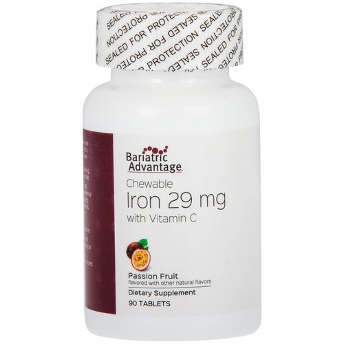 Bariatric Advantage Chewable Iron 29 mg with Vitamin C for Increased Absorption and Utilization, Easily Digestible for Gastric Bypass and Sleeve Gastrectomy Surgery Patients - Passion Fruit, 90 Count