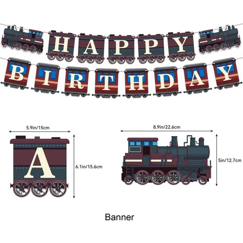 Train Party Decorations Retro Train Birthday Party Supplies Includes Train Happy Birthday Banner, Cake Topper, Cupcake Toppers, Balloons for Train Party Vehicle Party Decorations