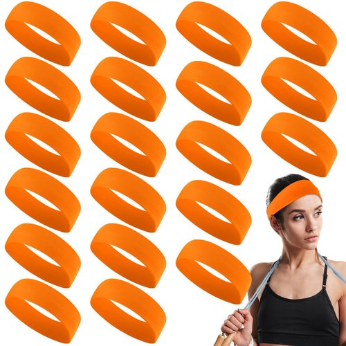 Hotop 20 Pcs Sport Headbands for Girls Women Yoga Headbands Bulk Elastic Headband Non Slip Stretchy Soft Fabric Hair Bands for DIY Team Running Basketball Soccer Pilates(Orange)