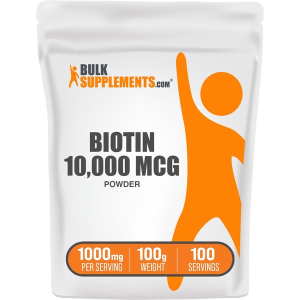 BULKSUPPLEMENTS.COM Biotin 10000mcg Powder - Biotin Powder, Biotin Supplement, Biotin Vitamins for Hair Skin and Nails - Gluten Free, 1000mg per Serving (10mg Biotin), 100g (3.5 oz)